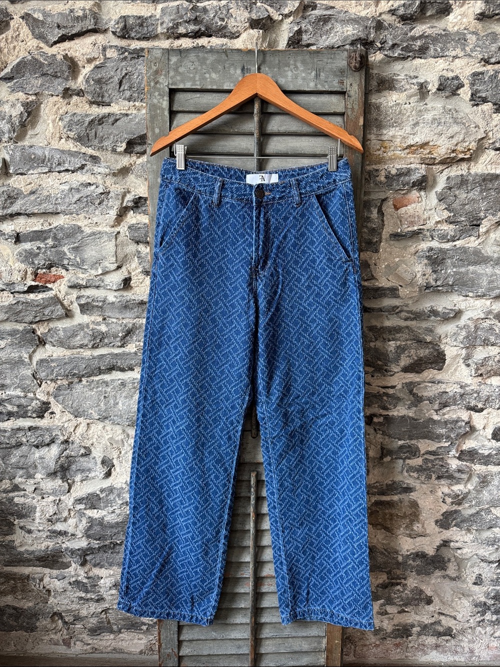 Blue Patterned Wide-Leg Women’s Jeans